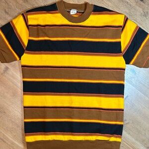 Towncraft Prep Striped Sweater Vintage, 1960s Mod Bold Short-sleeves, Mens